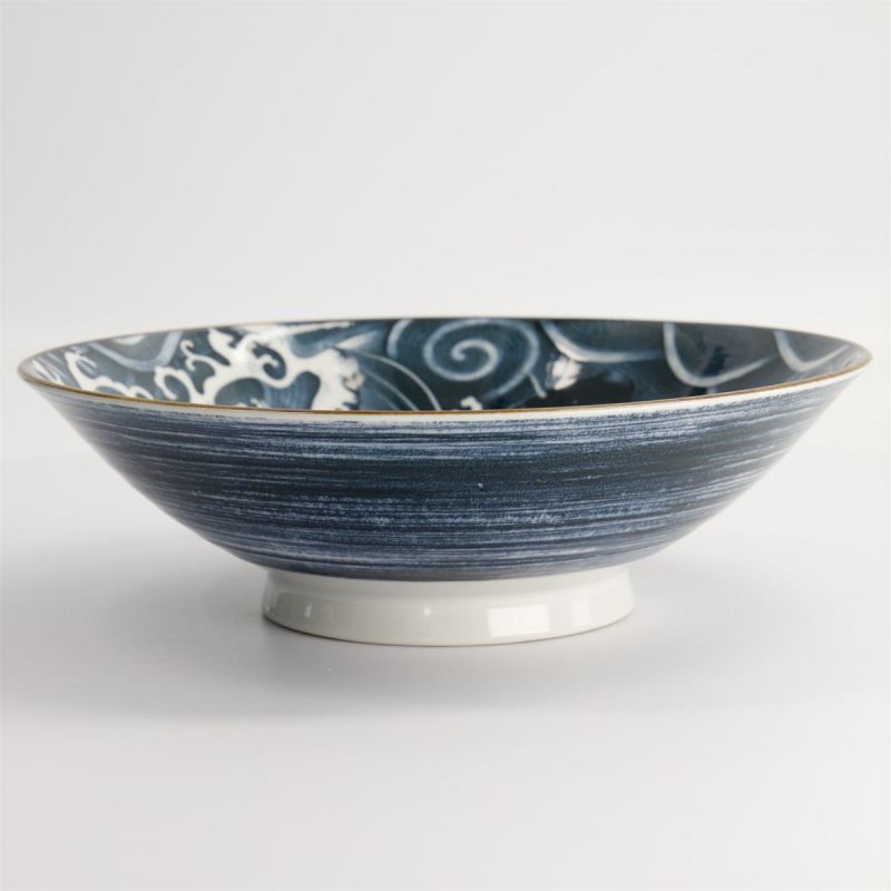 Black flared Japanese ceramic bowl, KOI, carp.