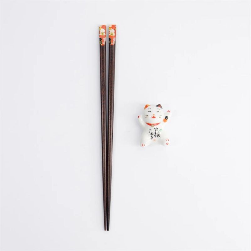 Coffret cadeau baguettes Tokyo rouge avec repose Lucky Cat