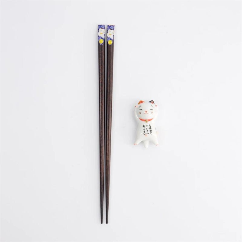 Tokyo blue chopsticks gift box with Lucky Cat rest