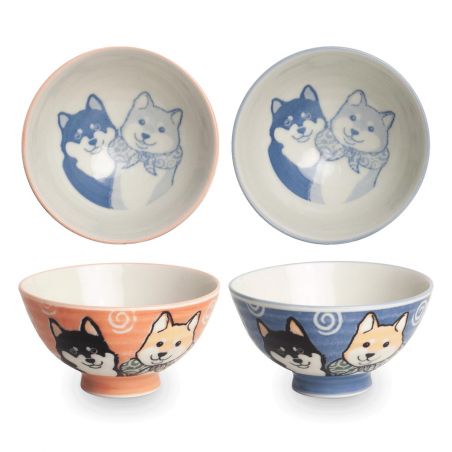 Duo di ciotole di riso in ceramica giapponese, rosa e blu - SHIBA