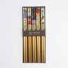 5 colors japanese chopsticks set in wood cats MANEKINEKO