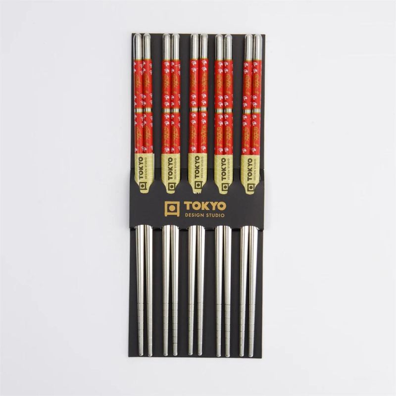 Set of 5 Japanese chopsticks in stainless steel