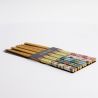 Set de baguettes en bois, 5 couleurs, motifs tissus japonais