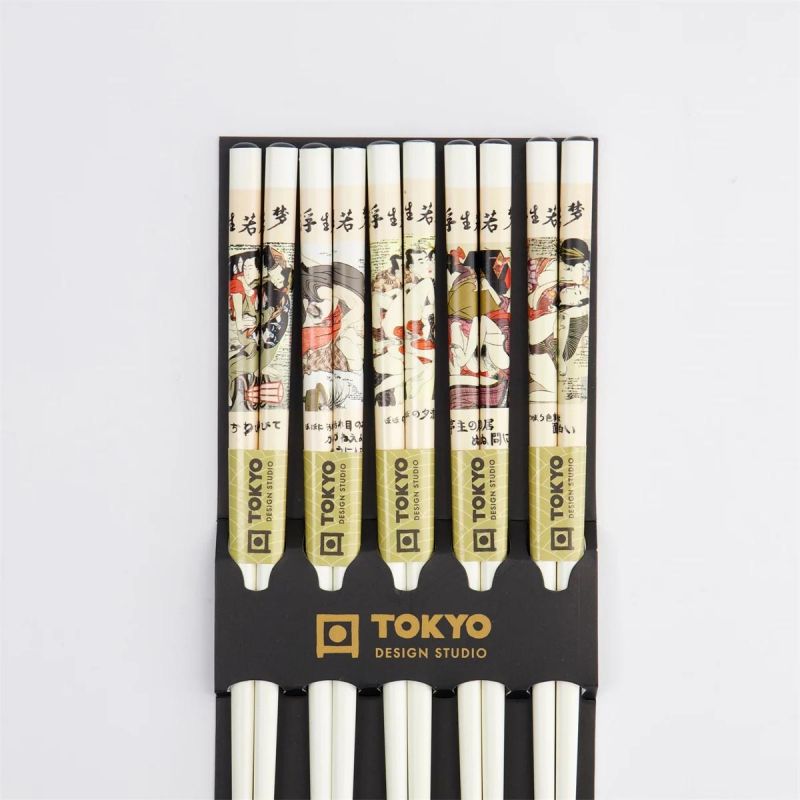 Set of 5 Japanese chopsticks - Erotic Shunga white