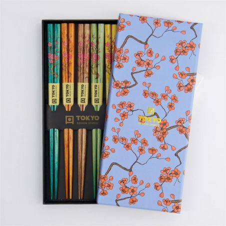 Set of Japanese chopsticks 5 colors -Sakura