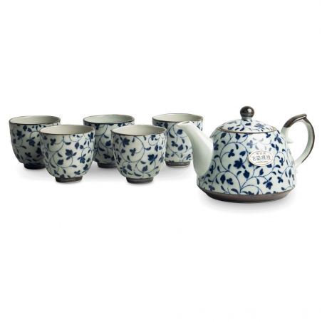 Set teiera e 4 tazze in ceramica grigia e blu - AO KARAKUSA