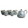 Grey and blue ceramic teapot and 4 cups set - AO KARAKUSA