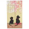 Japanese Noren curtain, polyester, 85 x 150 cm, 2 black cats, KURO NEKO