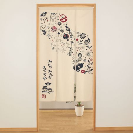 Rideau de style japonais noren, 3 pans, merci, Seseragi naturel, 85 x 150 cm