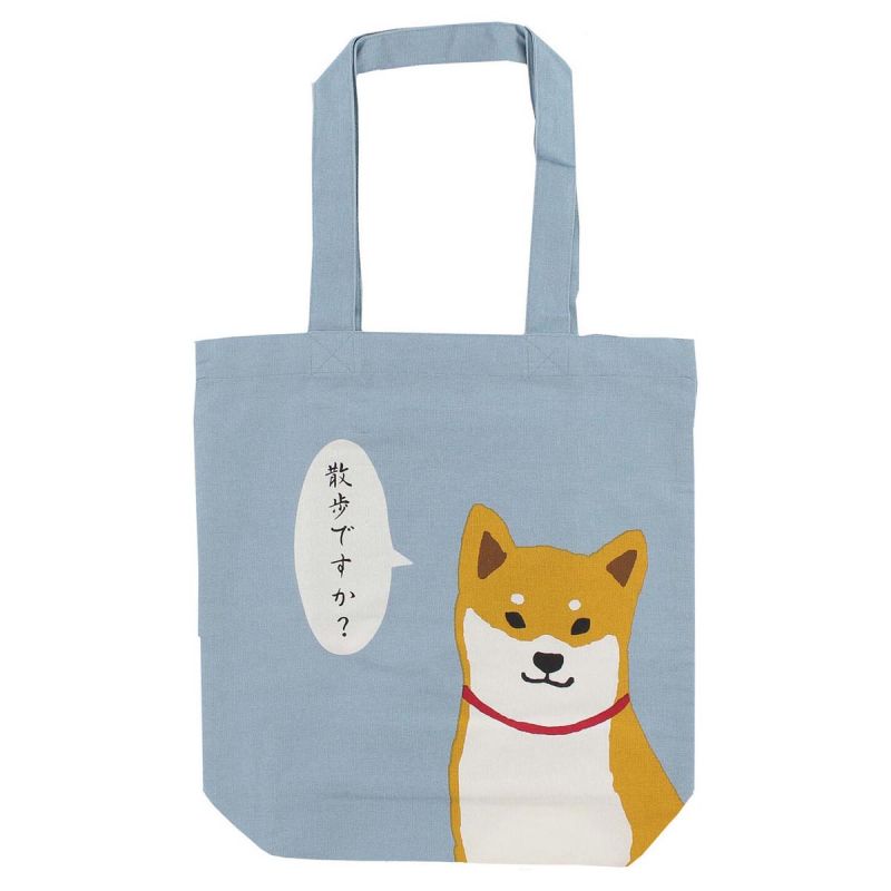 Sac tote bag 100% coton Chien Shiba attendant la promenade- NORU