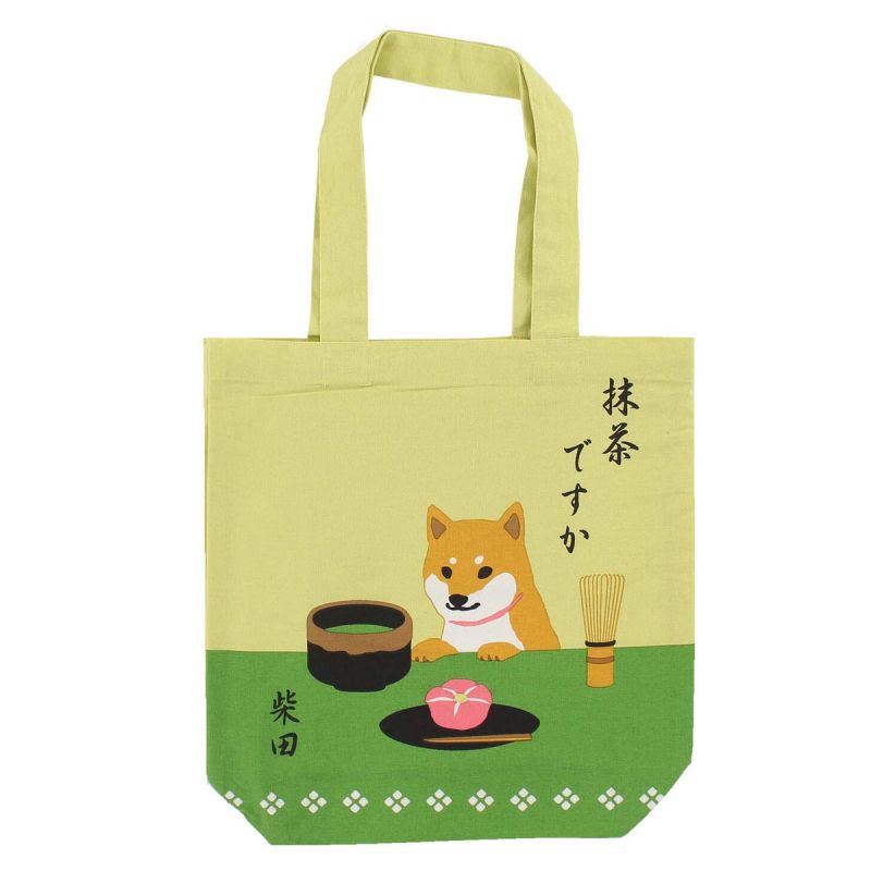 100% cotton tote bag Shiba dog and his matcha tea - OCHA