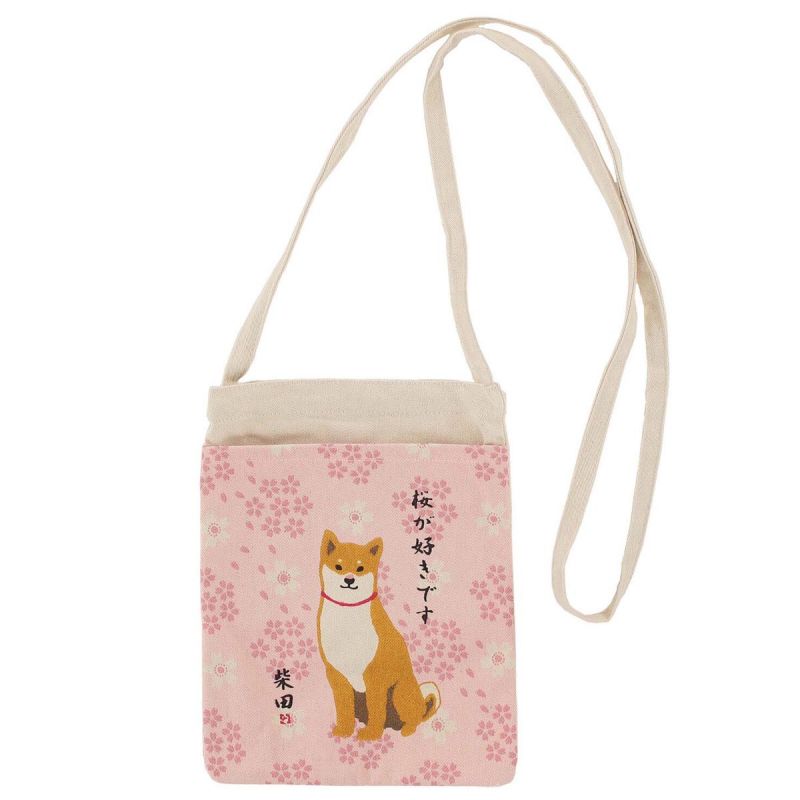 Petit Sac tote bag 100% coton chien Shiba et fleurs de Sakura- SAKURA NO HANA