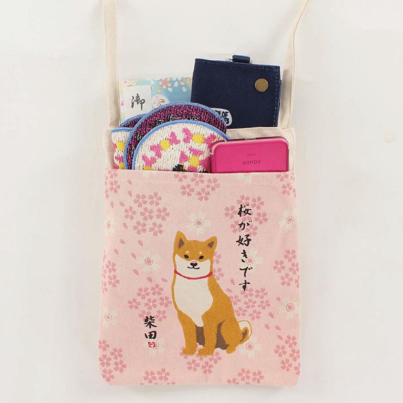 Kleine Tragetasche aus 100 % Baumwolle, Shiba-Hund und Sakura-Blumen – SAKURA NO HANA