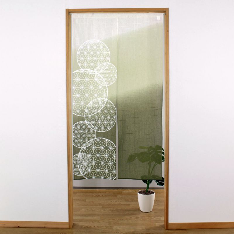 green Japanese noren curtain, polyester, 85 x 150 cm, SASHIKO ASANOHA