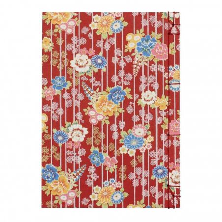 Japanese notebook with peony pattern on vertical stripes - BOTAN