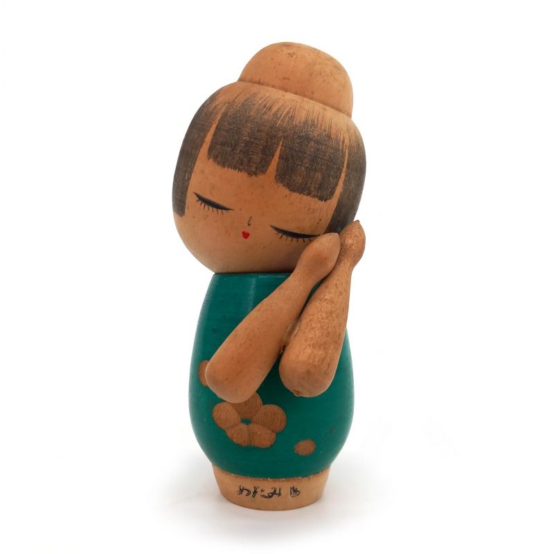 Bambola giapponese in legno, KOKESHI VINTAGE, Ragazza addormentata 12 cm