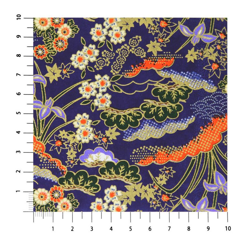 grande feuille papier japonais, YUZEN WASHI, bleu, motif Hanayose