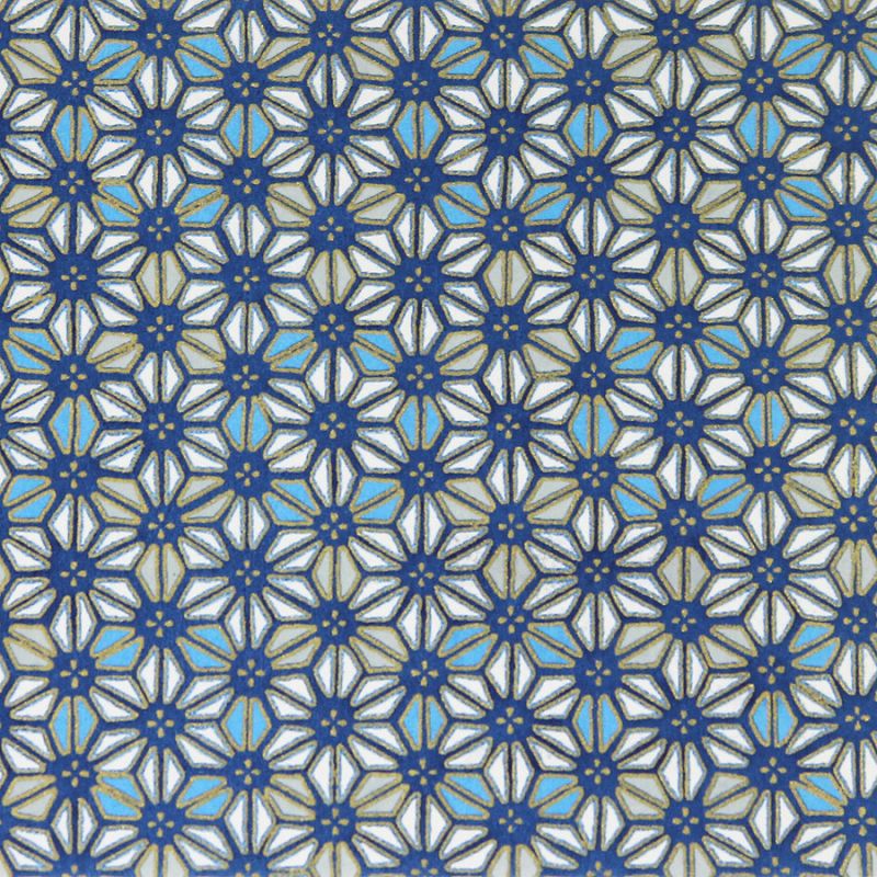 hoja grande de papel japonés, YUZEN WASHI, blanco/azul, diseño ASANOHA