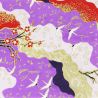 large sheet of Japanese paper, YUZEN WASHI, purple, crane and red and white plum blossom pattern