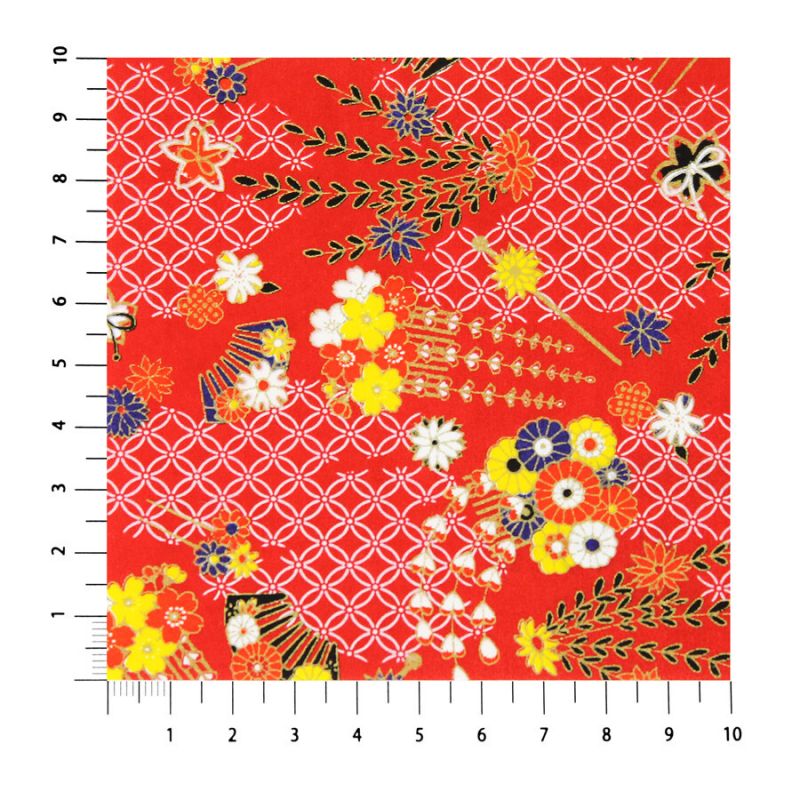 large sheet of Japanese paper, YUZEN WASHI, red, Maiko decoration pattern