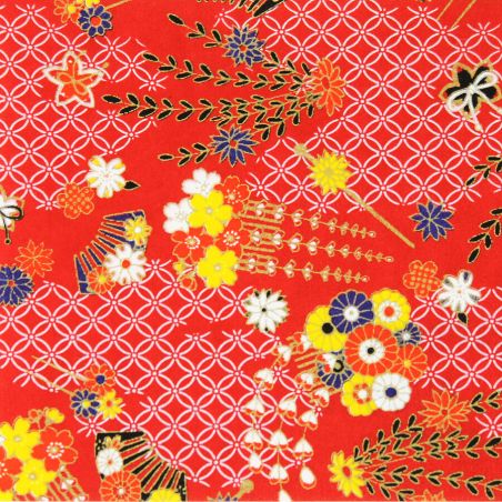 hoja grande de papel japonés, YUZEN WASHI, rojo, motivo decorativo Maiko