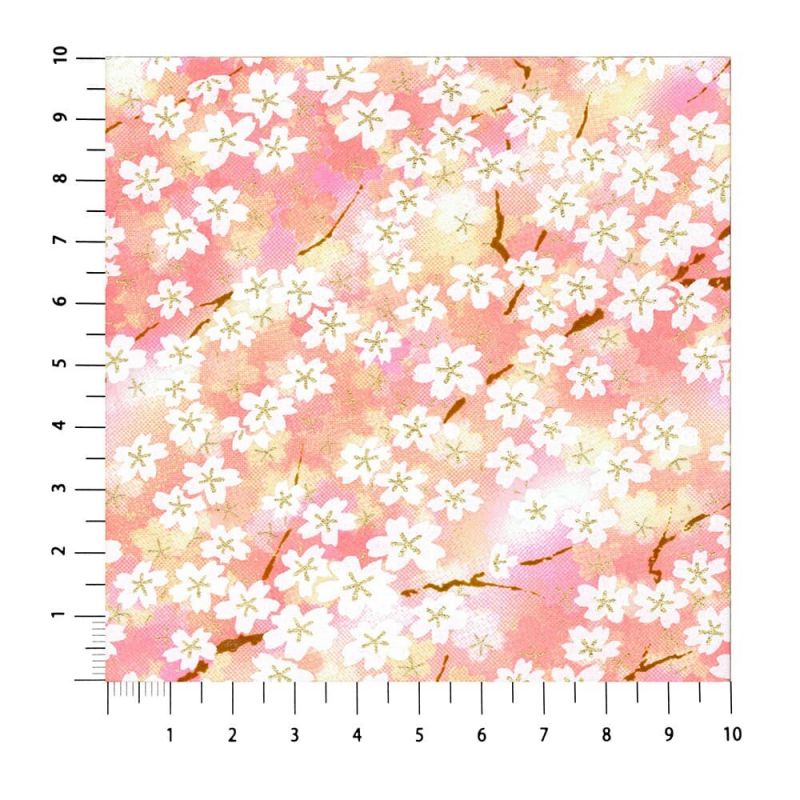 grande feuille papier japonais, YUZEN WASHI, rose, fleurs de Sakura