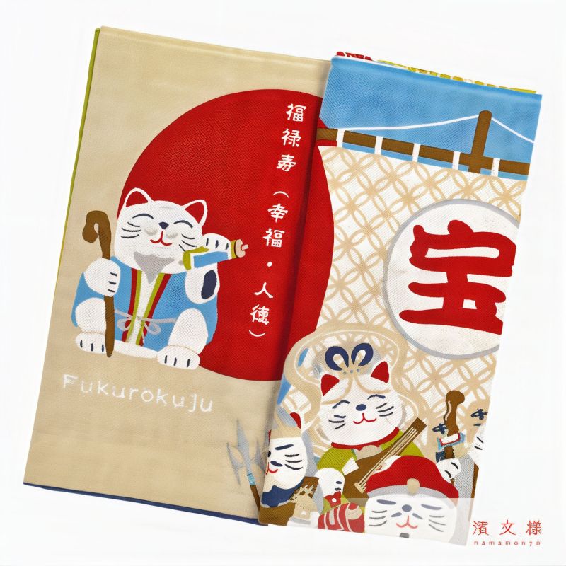 Cotton towel, TENUGUI, Seven gods of good fortune for cats