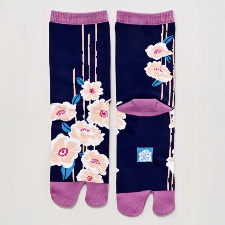 Chaussettes japonaises tabi,TSUBAKI , camélia rayé, 23-25cm