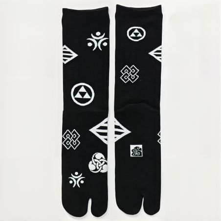 Chaussettes japonaises tabi, KAMON, noir, 25-28cm