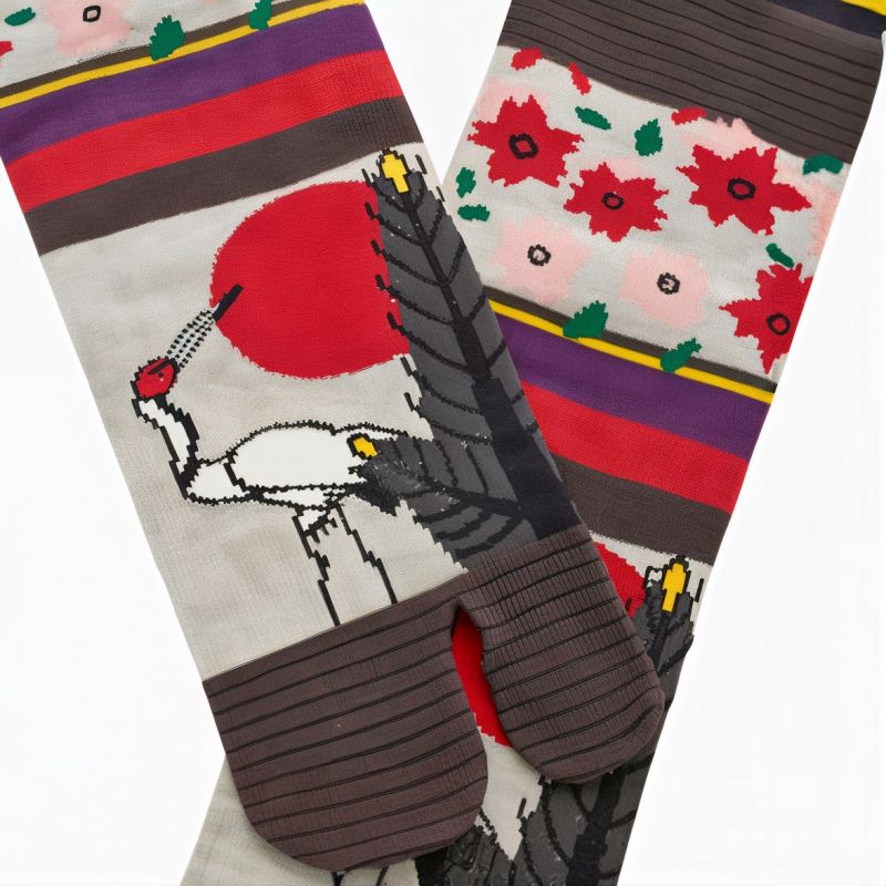 Japanese tabi socks, HANAFUDA crane, 25-28cm