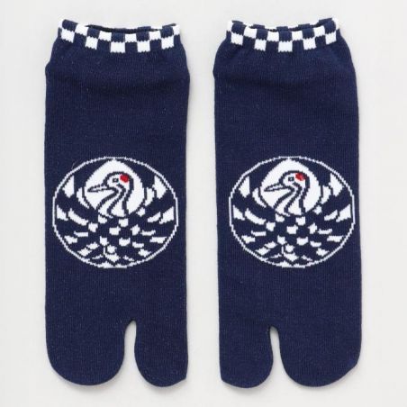 Japanische Tabi-Socken, Japanischer Kranich, Tsuru, blau, 25-28cm