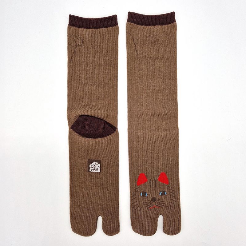 Japanese tabi socks, NEKO, cat, brown, 25-28cm