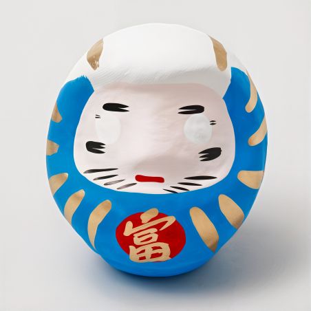 Pupé japonés, DARUMA, azul y blanco, Monte Fuji