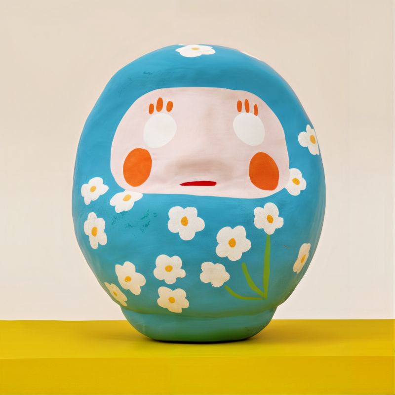 Muñeca japonesa, DARUMA, azul, tulipán “compasión”, Gracias