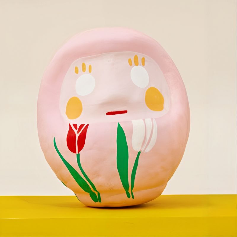 Muñeca japonesa, DARUMA, rosa, “gratitud” gypsophila, gracias