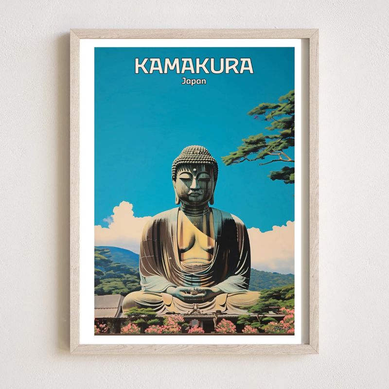 Japanese poster / illustration "KAMAKURA" The Great Buddha (daibutsu) of Kamakura, by ダヴィッド