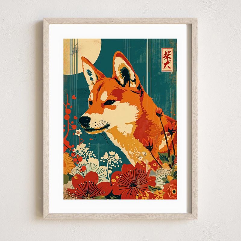 Ilustración japonesa "SHIBA", shiba inu japonés, por ダヴィッド