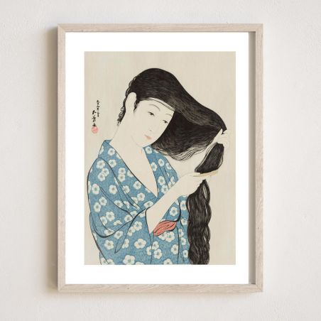 Japanese woodblock print, Goyō Hashiguchi, Woman combing her hair