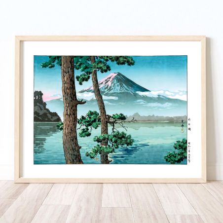 Reproduction de l'estampe de Tsuchiya Koitsu, Mont Fuji vu le soir du lac Sai.