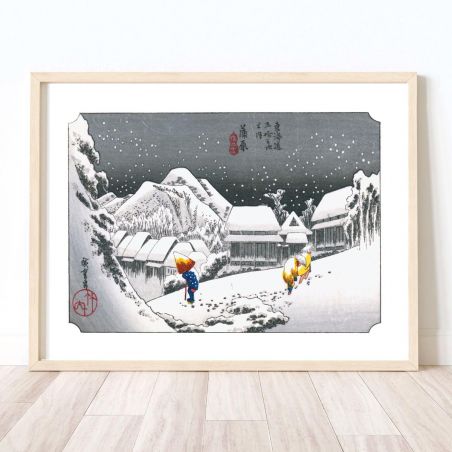 Grabado japonés, Hiroshige Utagawa, Nieve nocturna en Kambara