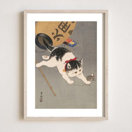 Japanese print, Kitten and lantern, OHARA KOSON