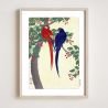 Estampado japonés, Loro rojo y azul, OHARA KOSON