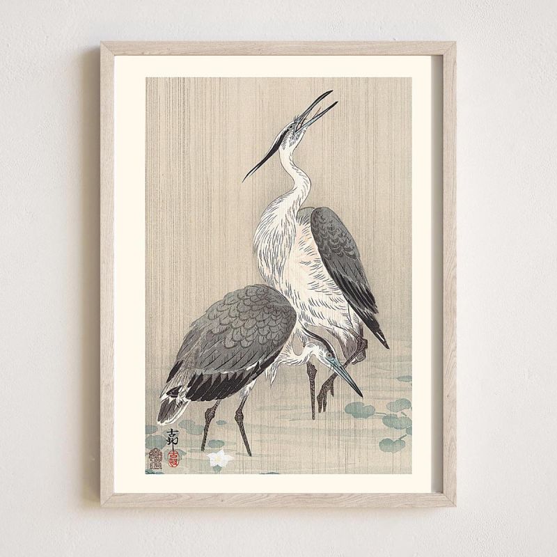 Japanese print, Gray herons, OHARA KOSON