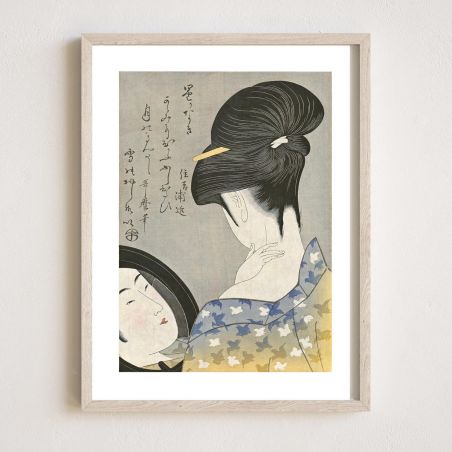 Reproduction d'estampe japonaise, UTAMARO, Geisha japonaise poudrant son cou 