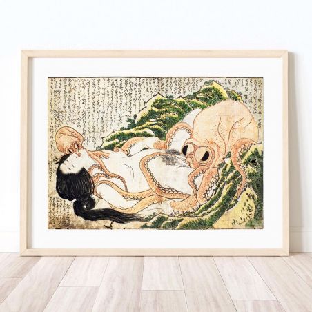 Reproduction d'estampe japonaise, Le Rêve de la femme du pêcheur Tako to ama, HOKUSAI