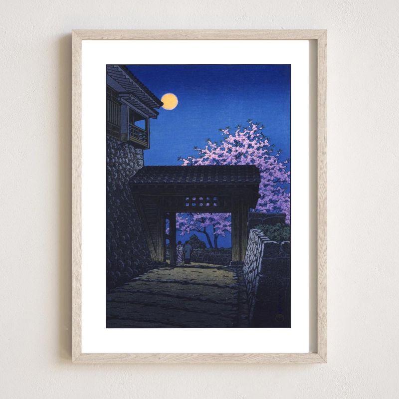 Reproducción de impresión de Kawase Hasui, Luna llena sobre el castillo de Matsuyama, Matsuyamajo meigetsu