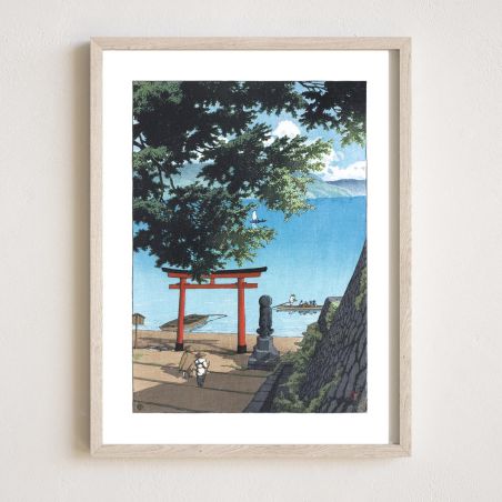 Reproducción de impresión de Kawase Hasui, Templo Chuzenji en la playa de Utagahama, Chuzen-ji Utagahama