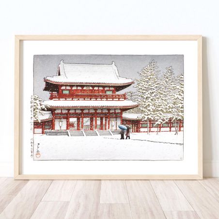 reproduccion impresa de Kawase Hasui, Nieve en el Santuario Heian, Kyoto, Heian jingu no yuki Kyoto