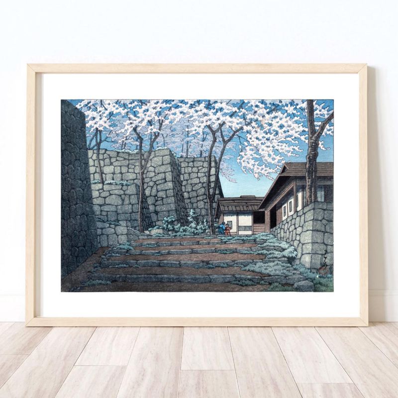 Druck Reproduktion von Kawase Hasui, Kirschblüten in der Burgruine Shirakawa, Shirakawa Joshi no Sakura