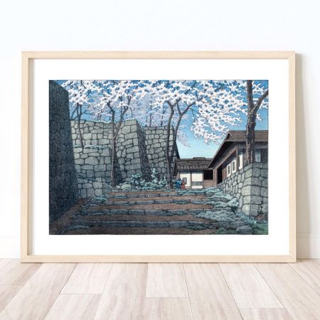 reproduccion impresa de Kawase Hasui, Flores de cerezo en las ruinas del castillo de Shirakawa, Shirakawa joshi no Sakura